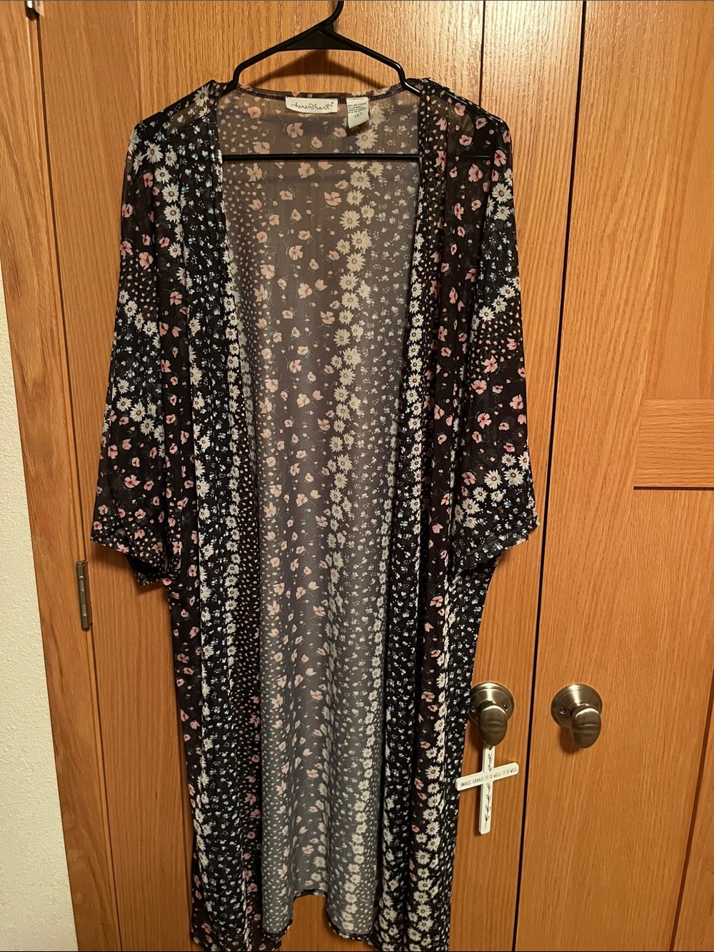 KEREN hart Black Floral Open-Front Kimono Duster